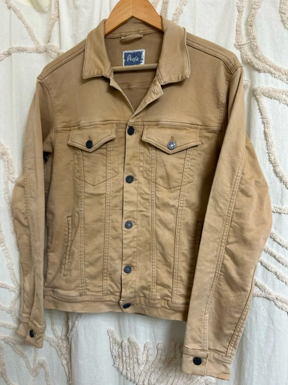 Vintage Free People Stretch Tan Denim Jacket Size Large - Picture 5 of 14